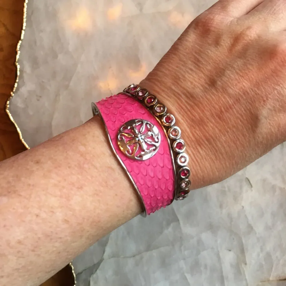 Rustic Cuff COTM October 2016 Pink Python Leather & Crystal Bracelet NWT